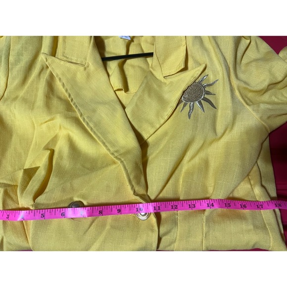 Ultra Dress New York Yellow Linen Blend Blazer Dress Sun Brooch Double Breasted - Picture 8 of 11